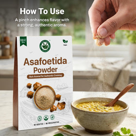 AYUSHKA ORGANIC asafoetida powder container showcases compact storage.