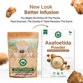 AYUSHKA ORGANIC asafoetida powder pouring scene adds instant flavor boost.