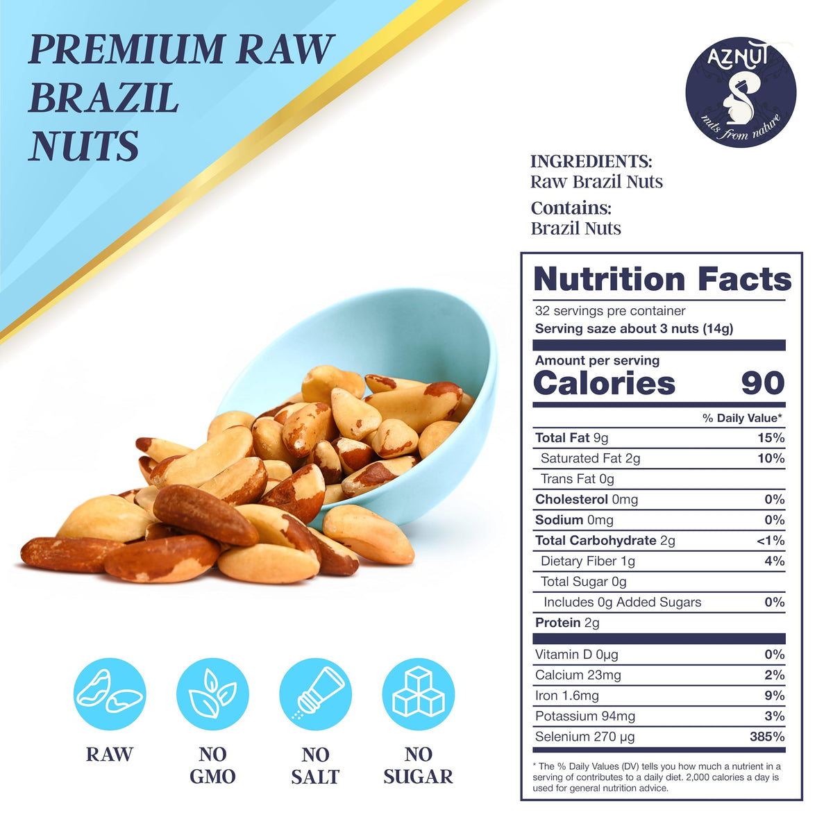 AZNUT Brazil Nuts crunchy snack image highlights protein-packed bites for energizing moments.