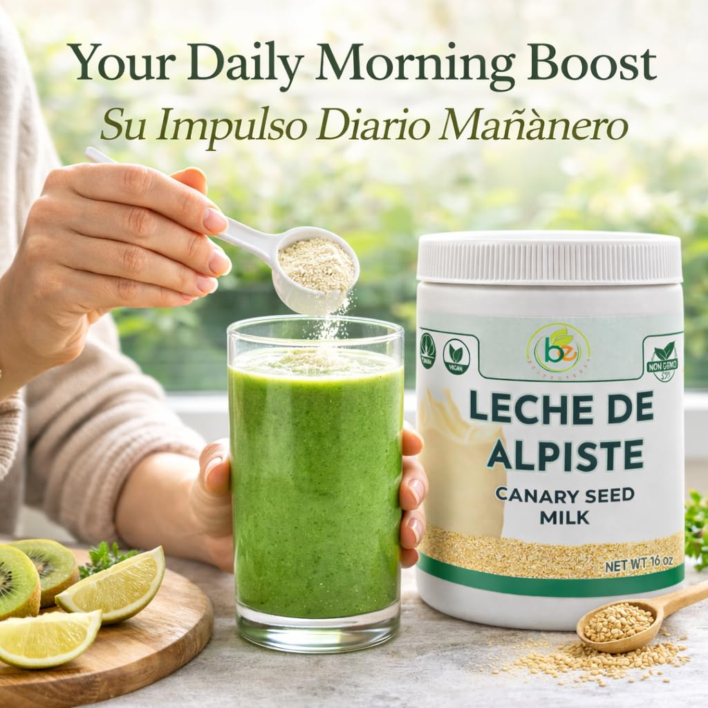 Mixed drink with B-Experts Canary Seed Milk Powder demonstrates a creamy plant beverage.