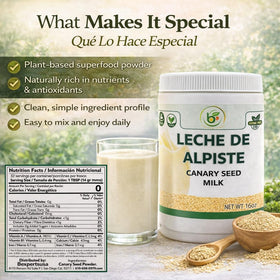 Close-up of B-Experts Canary Seed Milk Powder texture for smooth blending.