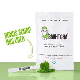 BAAHTCHA matcha latte in glass highlighting clean energy and flavor