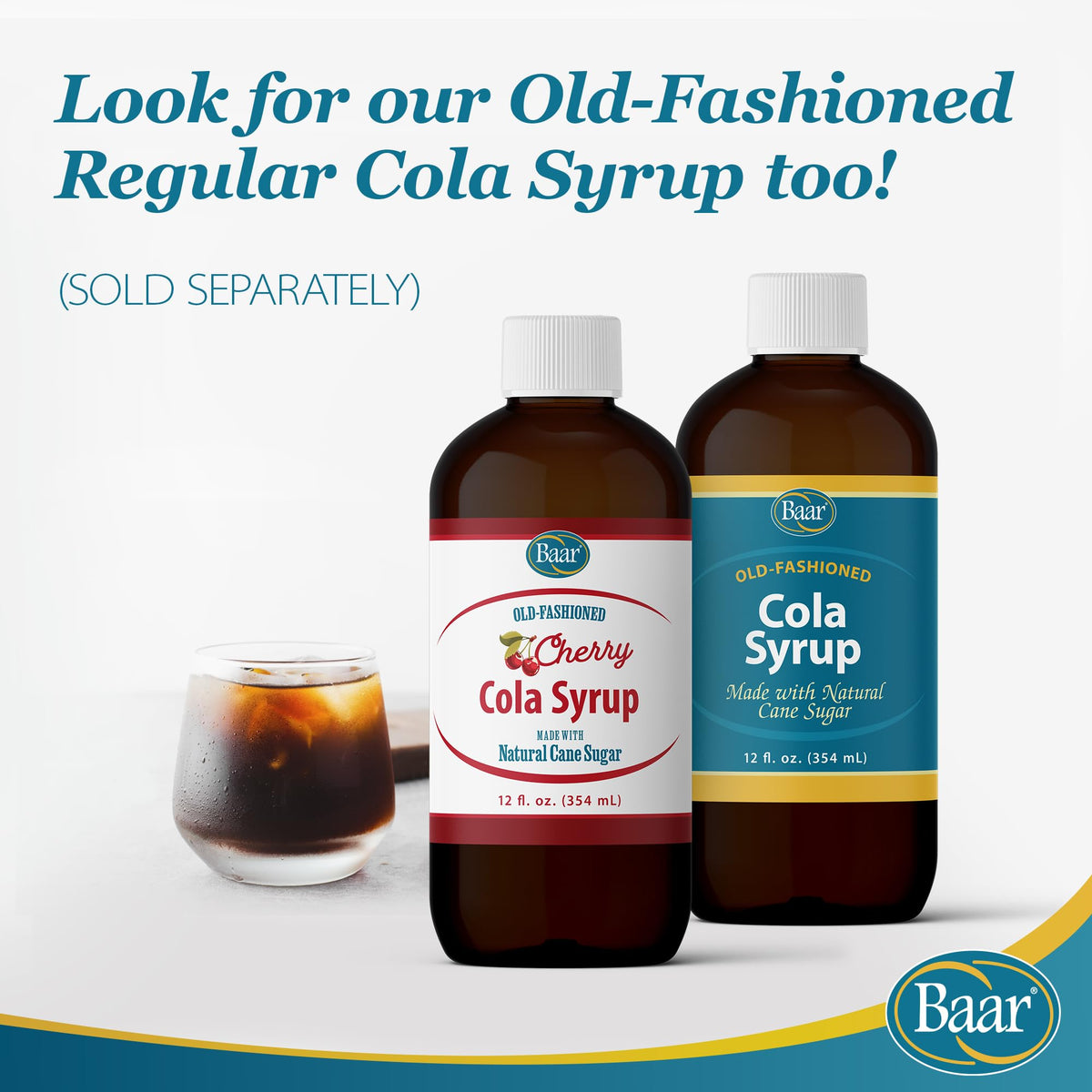 Close-up of Baar Cherry Cola Syrup label on the bottle