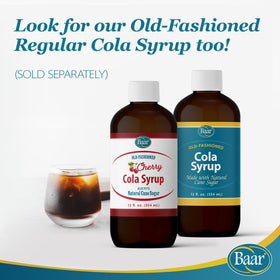 Close-up of Baar Cherry Cola Syrup label on the bottle