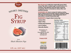 Baar Fig Syrup bottle back label with organic ingredients.