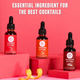 Bab Louie & Co. Bar essentials display emphasizes 3 flavor options for creative bartending.