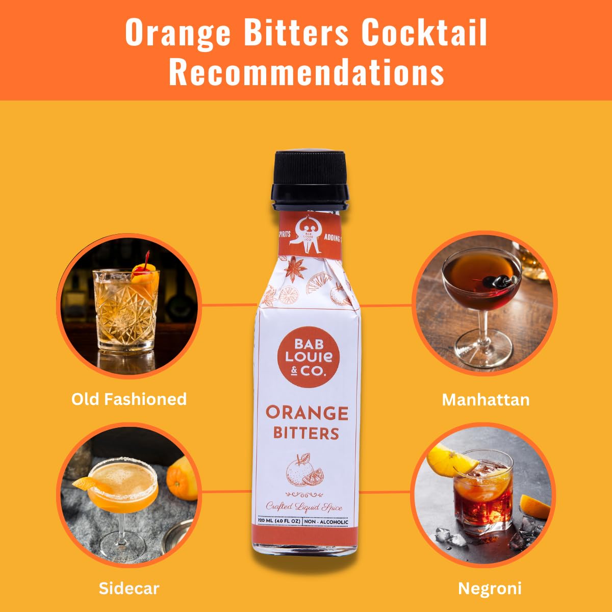 Pouring Bab Louie Orange Bitters into whiskey sour for brightness.