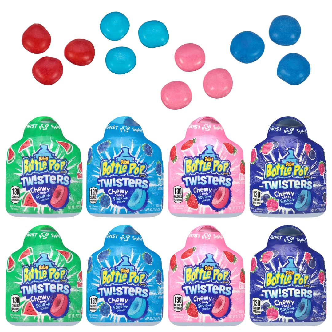 Baby Bottle Pop Twisters chewy center delivers a sweet-sour contrast kids love.
