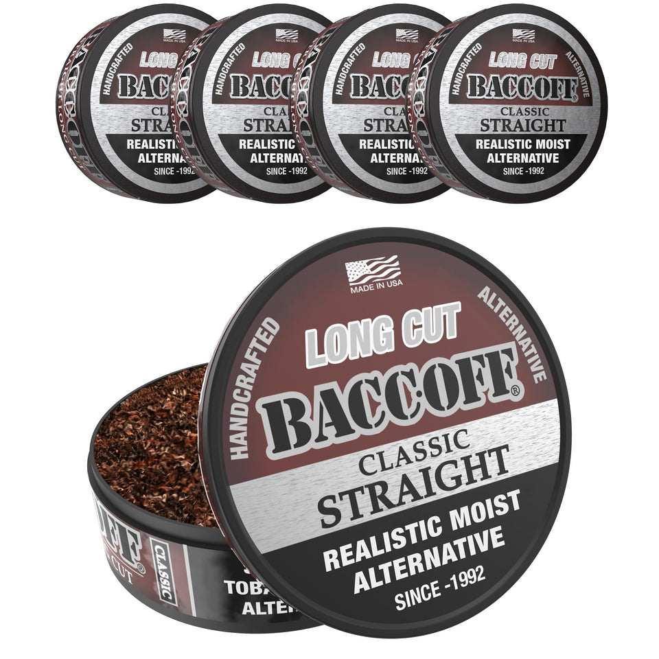 BACC OFF Classic Straight Long Cut can front highlights bold flavor and authentic packaging.