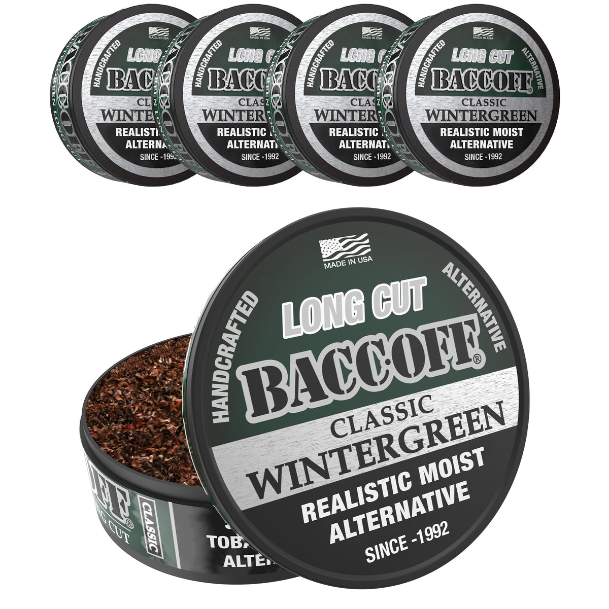 BACC OFF Classic Wintergreen Long Cut can showing authentic flavor and pinch-ready format.