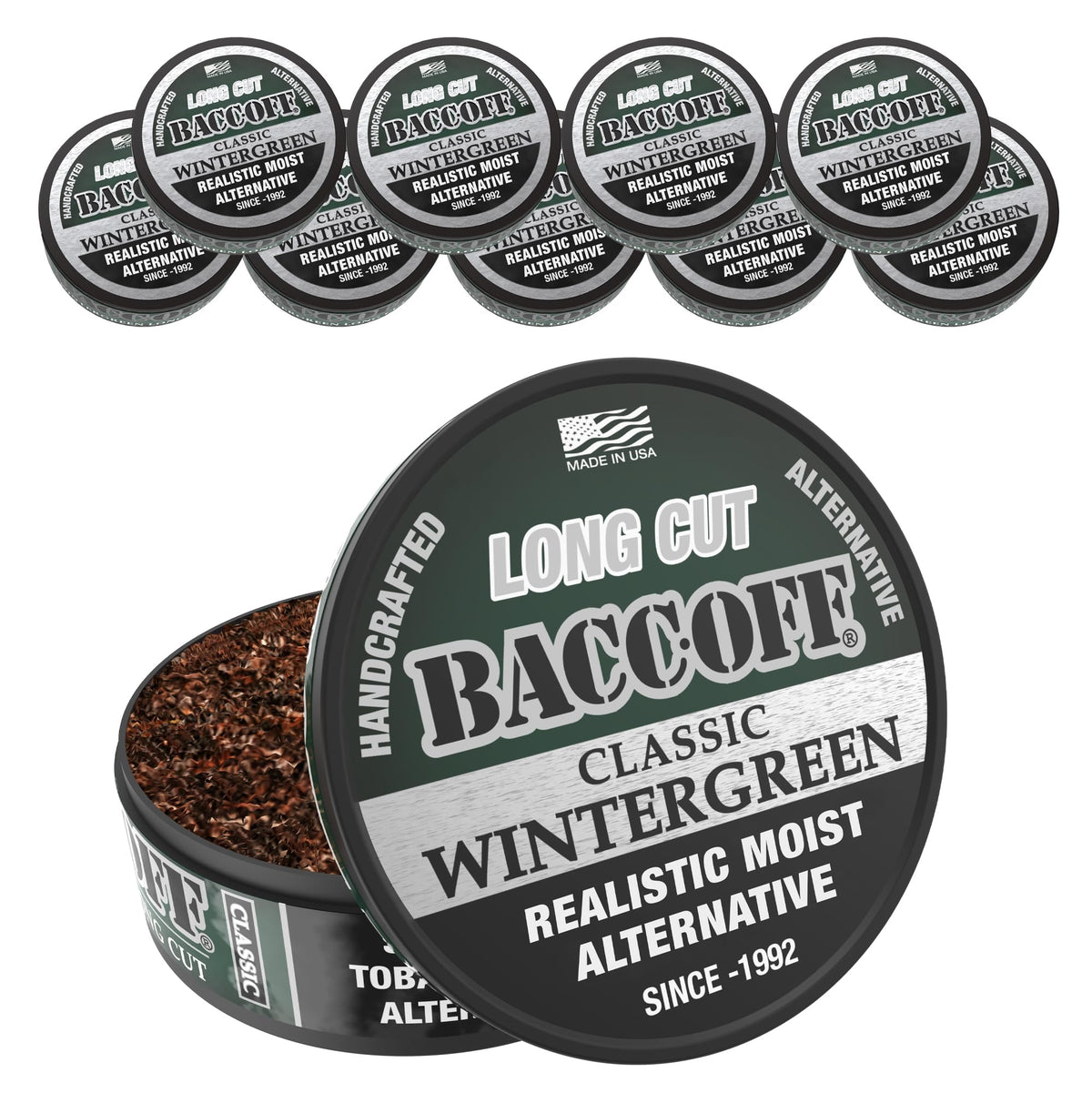 BACC OFF Classic Wintergreen Long Cut can with bold packaging for on-the-go use.