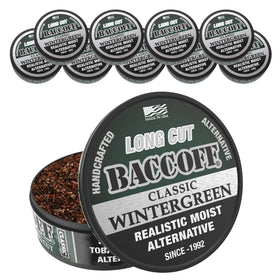 BACC OFF Classic Wintergreen Long Cut can with bold packaging for on-the-go use.