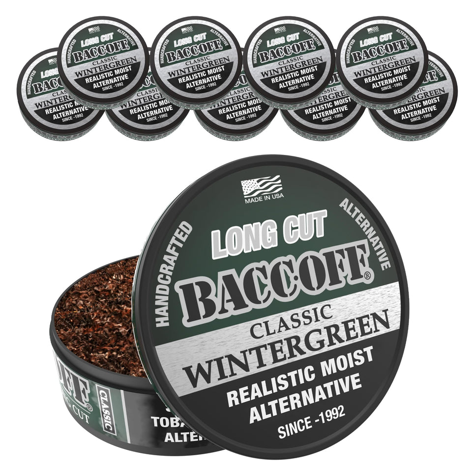 BACC OFF Classic Wintergreen Long Cut can with bold packaging for on-the-go use.