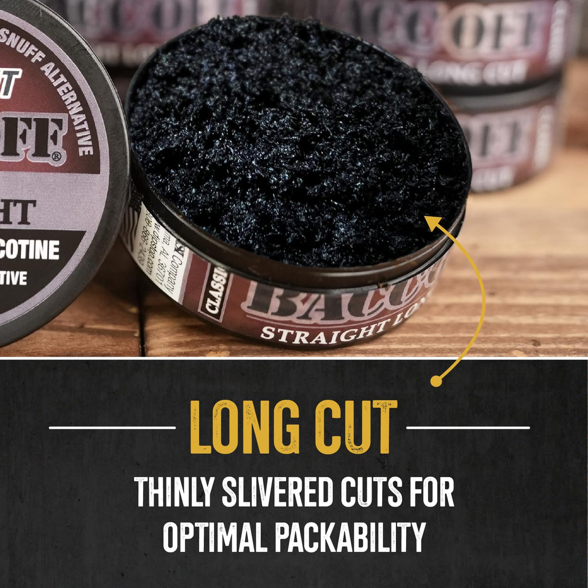 BACC OFF long cut texture closeup highlights visible cut and premium feel.