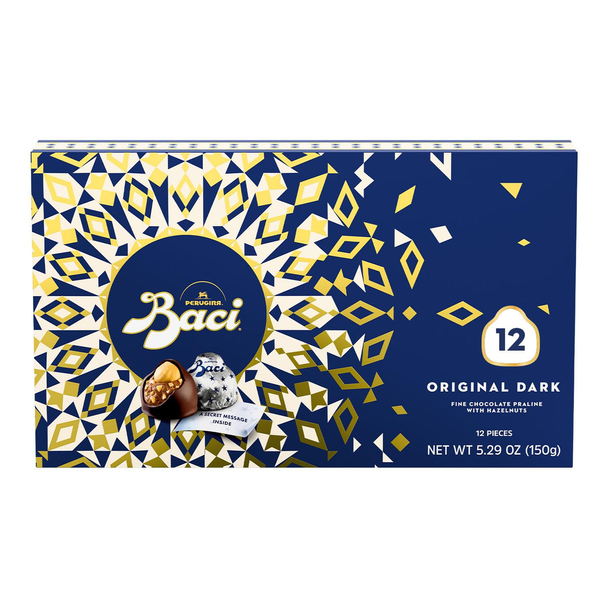 Perugina dark chocolate box closeup, hazelnut center, great gift for chocolate lovers