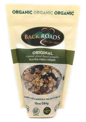 Close-up of BACK ROADS Organic Original Granola clusters showing toasted texture.