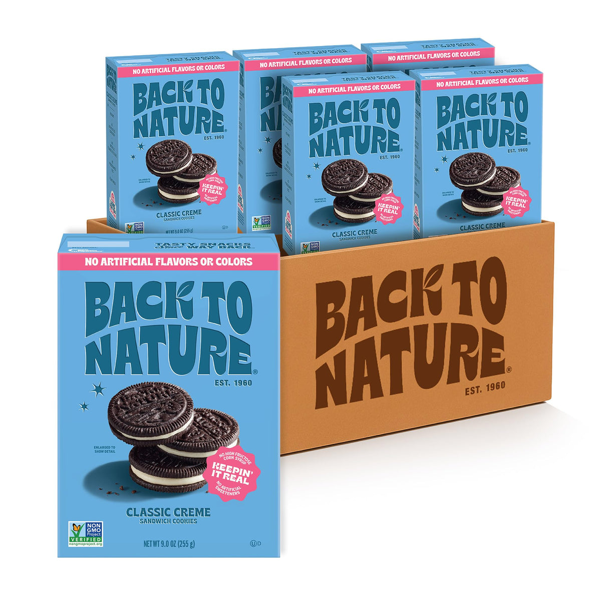Back to Nature Classic Creme Cookies package showing plant-based snacking option.
