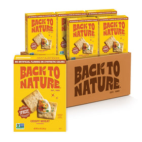 Back To Nature Crispy Wheat Crackers front view, a crisp dairy-free snack.