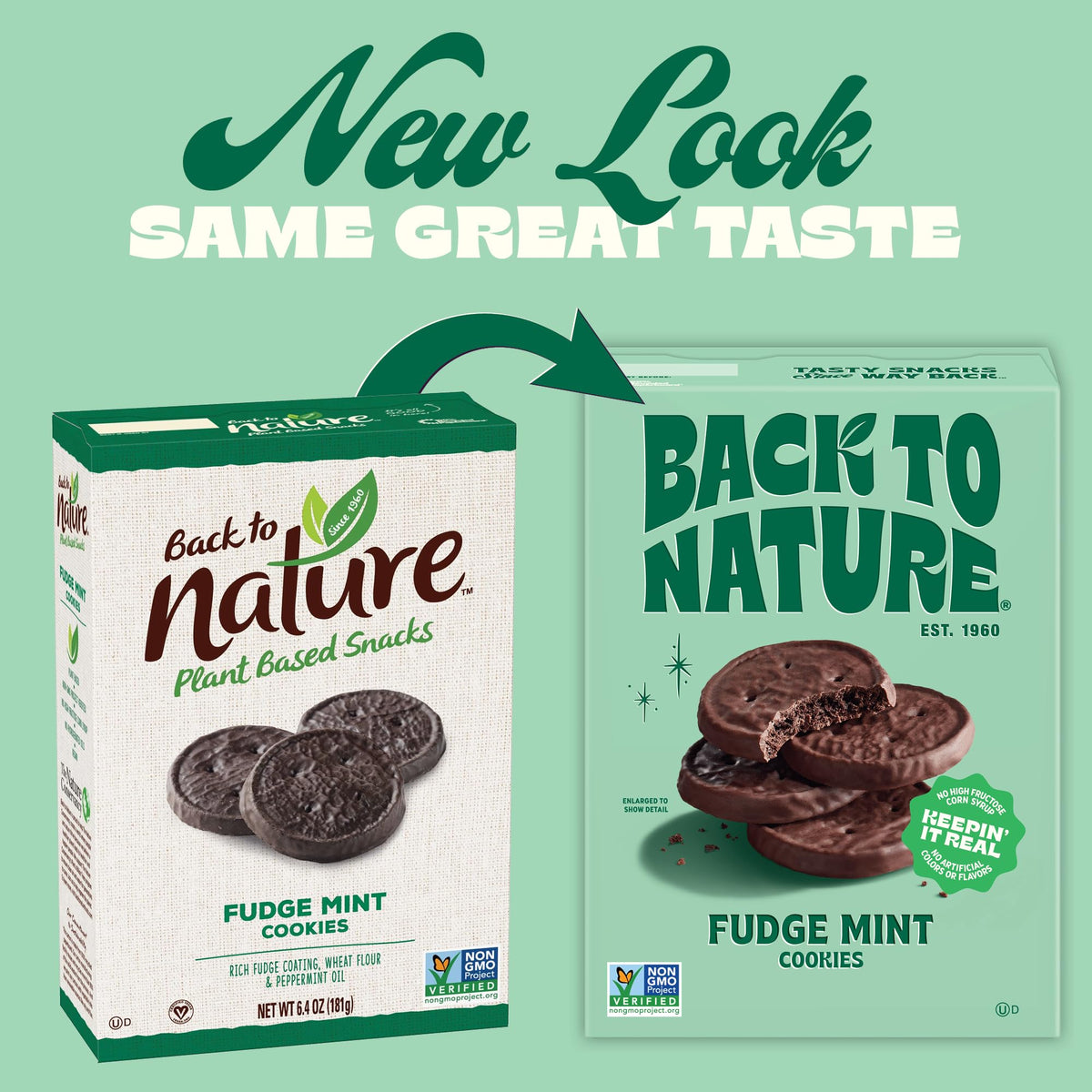 Back to Nature Fudge Mint Cookies ingredients graphic with whole grains emphasis
