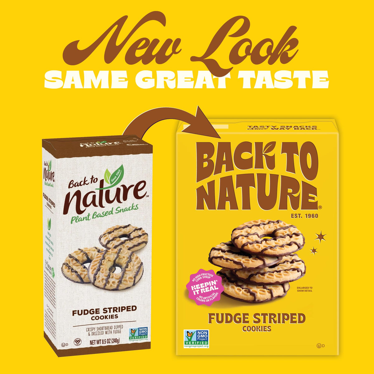 Six-pack display of Back to Nature fudge-striped cookies for sharing