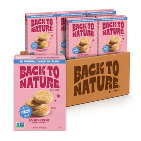 Back to Nature Golden Creme sandwich cookies with dairy-free recipe, perfect for dunking.