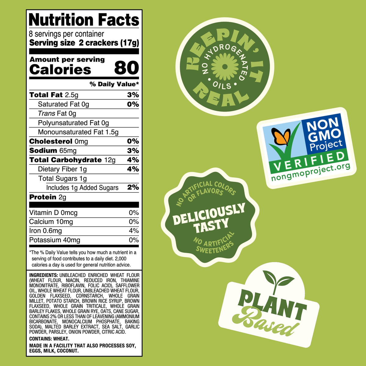 Closeup of flax and whole grains in Back To Nature crackers.