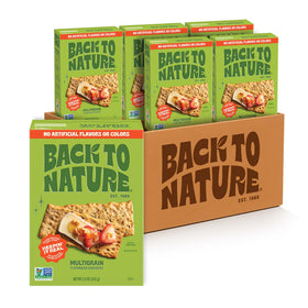 Back To Nature multigrain flax-seeded crackers on display for wholesome snacking.