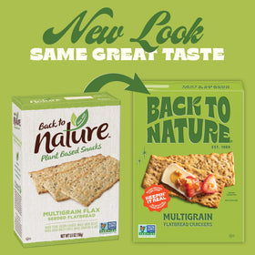 Six-pack Back To Nature crackers on a pantry shelf.