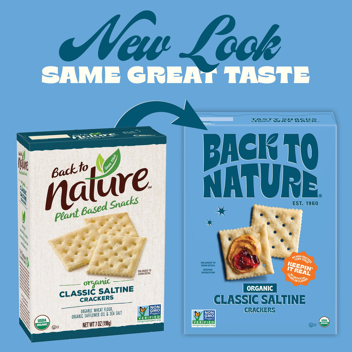 Back To Nature saltine crackers served with soup bowl; convenient dairy-free pairing.