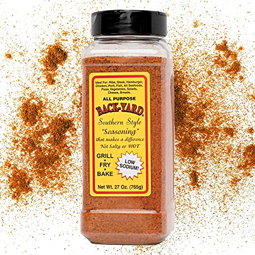 Back-yard Southern Style Original Seasoning bottle being poured onto beef for flavor.