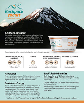 Backpack Yogurt Pennsylvania-made milk, Grade A facility, high calcium goodness.
