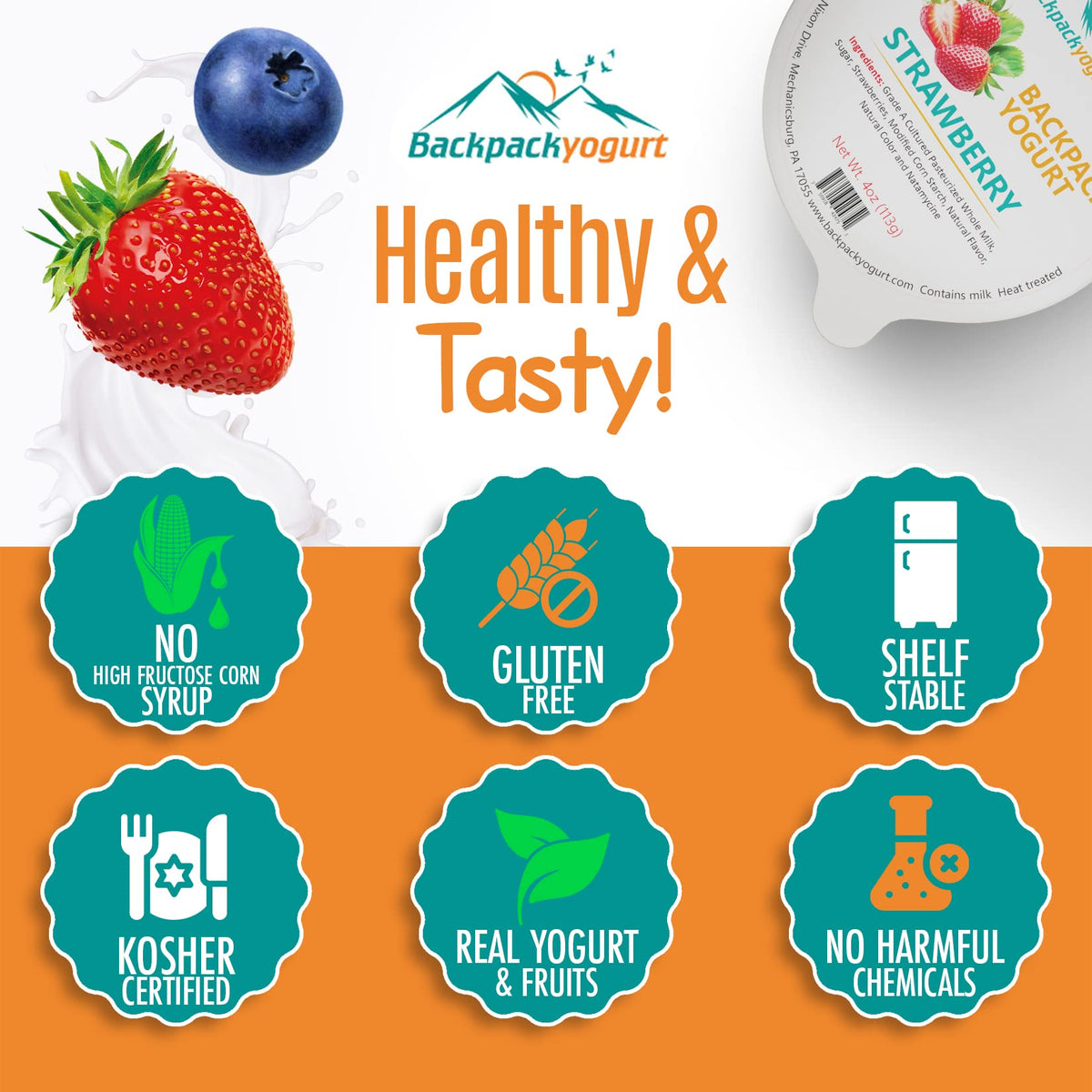 Backpack Yogurt No High Fructose Corn Syrup, creamy texture with real fruit.