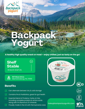 Backpack Yogurt Kosher certified, gluten-free snack for all ages.