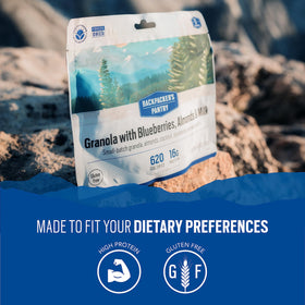 Backpacker's Pantry emergency granola stays shelf-stable for storage and preparedness.