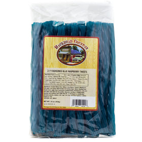 Backroad Country blue raspberry licorice twists on display, ideal gift for licorice lovers.