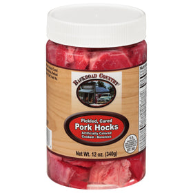 Backroad Country pork hocks jar front view, ready-to-eat protein option for snacks.