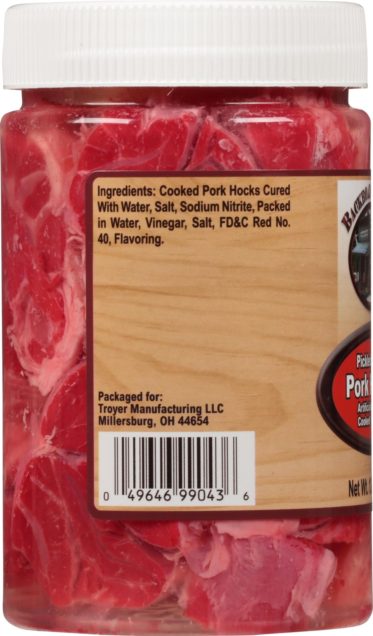 Backroad Country pork hocks jar label closeup showing authentic Amish Country quality.