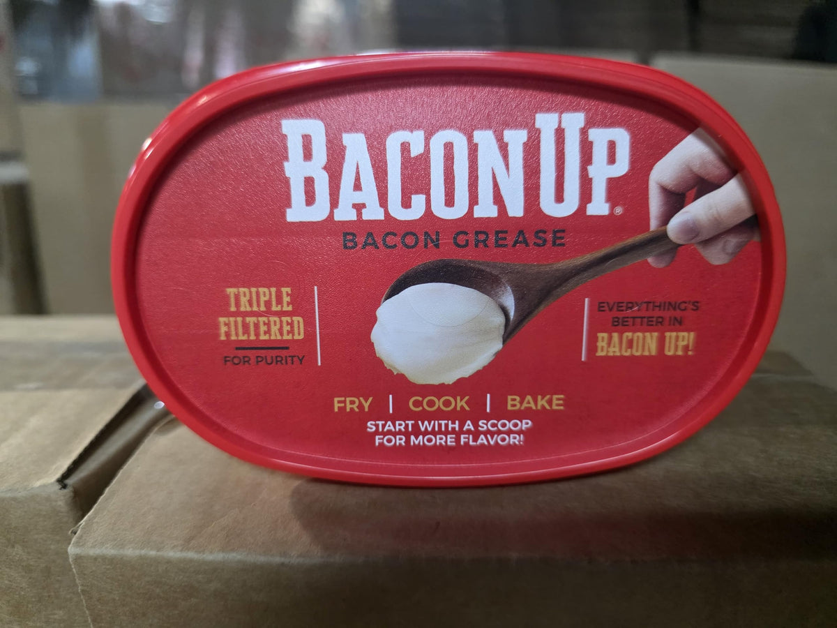 Bacon Up Bottle with Spoon in use for quick skillet flavor boost