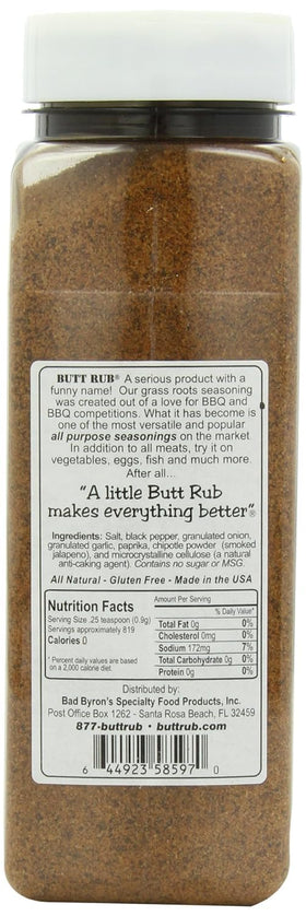 Bad Byron's Butt Rub label closeup showing gluten-free and MSG-free details