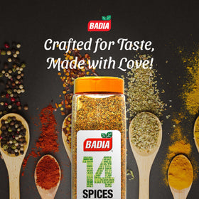Badia 14 Spices salt-free seasoning grill-ready mix for savory grilled meats and veggies.