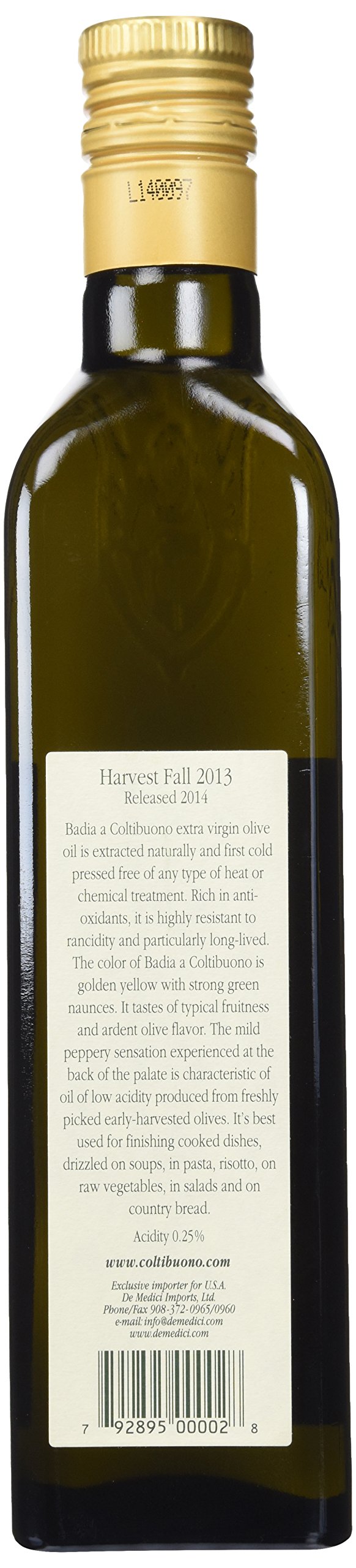 Badia a Coltibuono EVOO pour shows smooth texture, ideal for cooking.