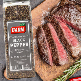 Badia black pepper steak rub ready image highlighting robust aroma for grilling.