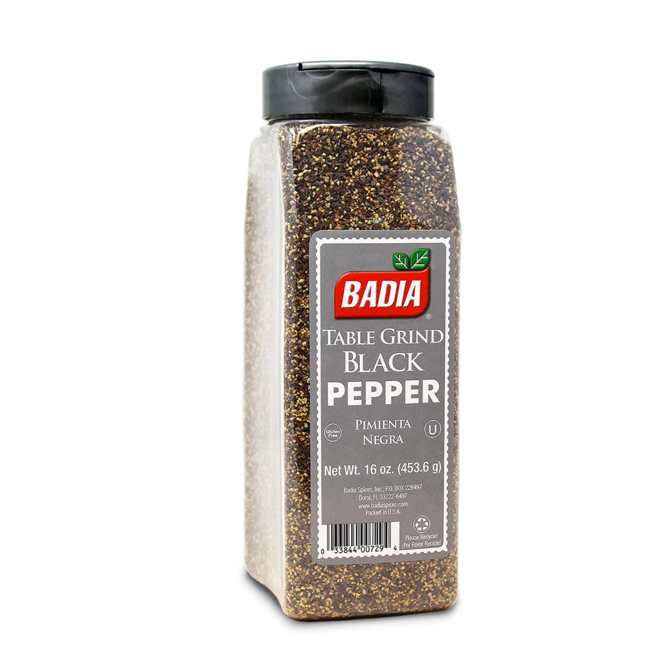 Badia Black Pepper Table Grind 16oz front view for everyday seasoning.