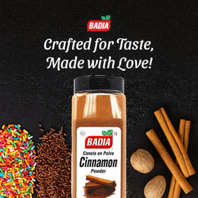 Pouring Badia cinnamon powder highlights its smooth aroma and versatile cooking use