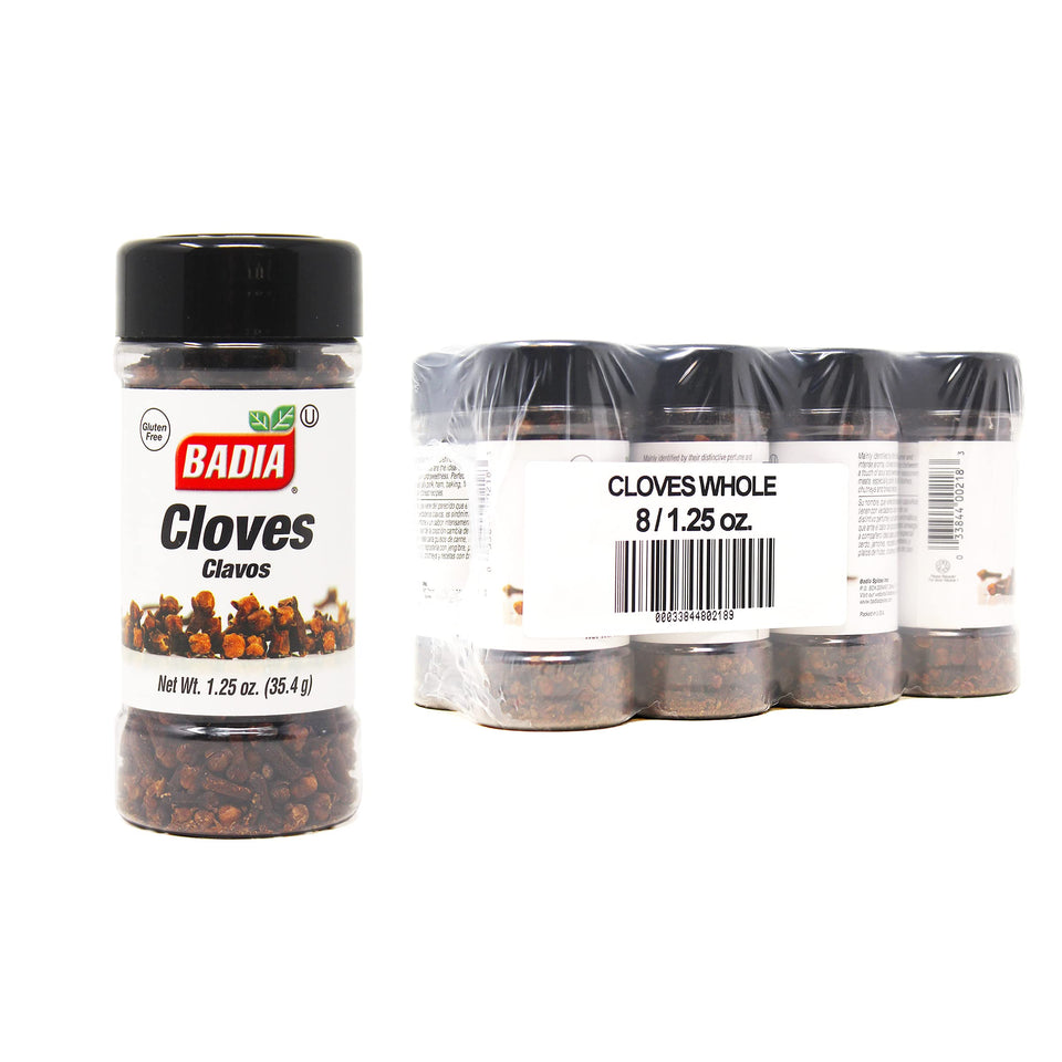 Badia whole cloves eight-pack packaging close-up for rich flavor infusions