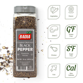 Closeup of Badia coarse ground pepper grains showing larger granules.