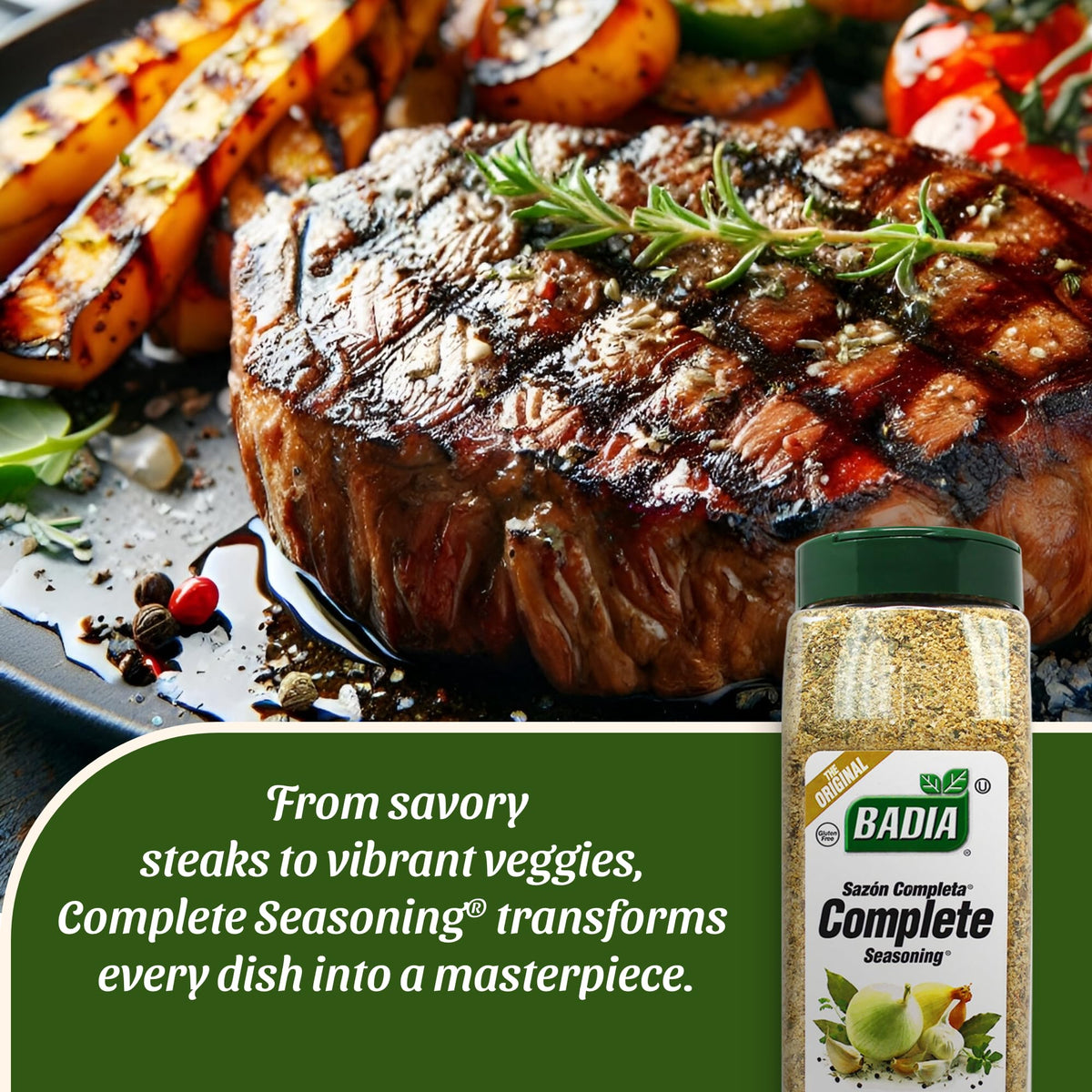 Badia Complete Seasoning on grilled chicken for savory results
