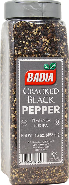 Badia cracked black pepper bottle 16oz for bold aroma on meats and vegetables