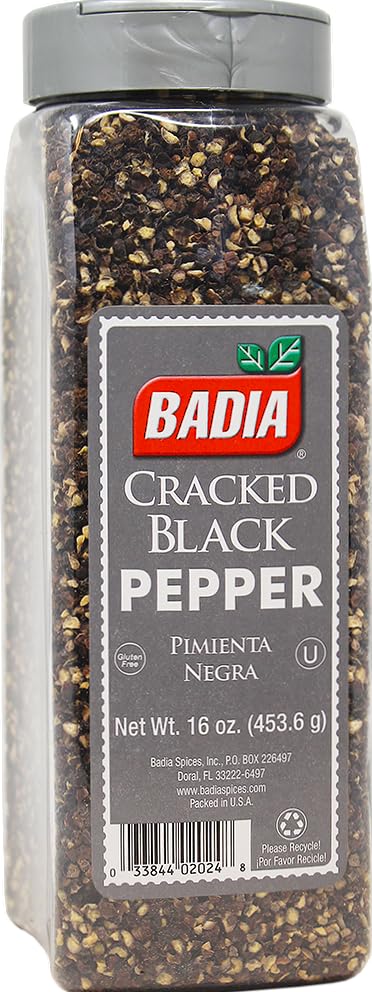 Badia cracked black pepper bottle 16oz for bold aroma on meats and vegetables