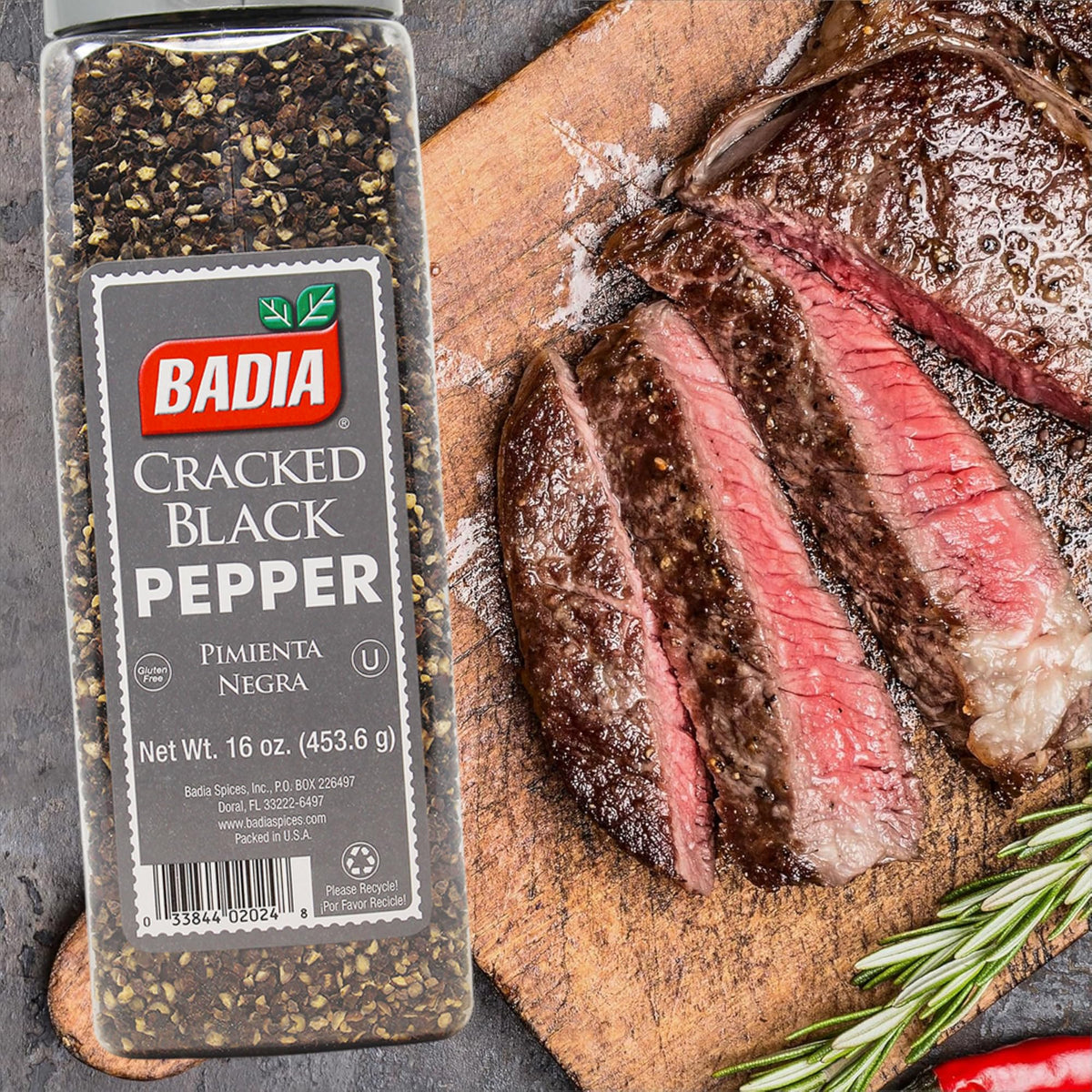 Badia cracked black pepper on steak sear creates flavor depth